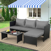 3-Piece Outdoor Rattan Conversation Set with Gray Cushions