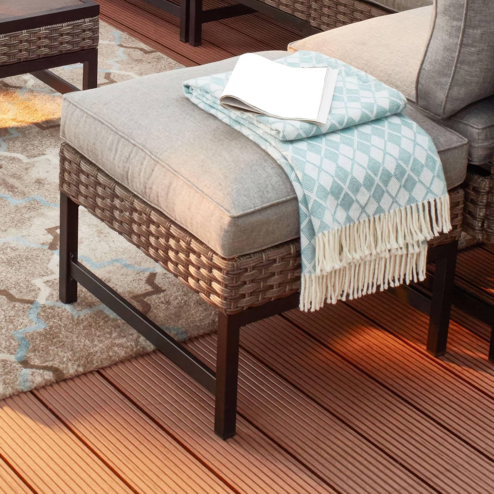 Wicker Patio Ottomans Set of 2 with Cushions