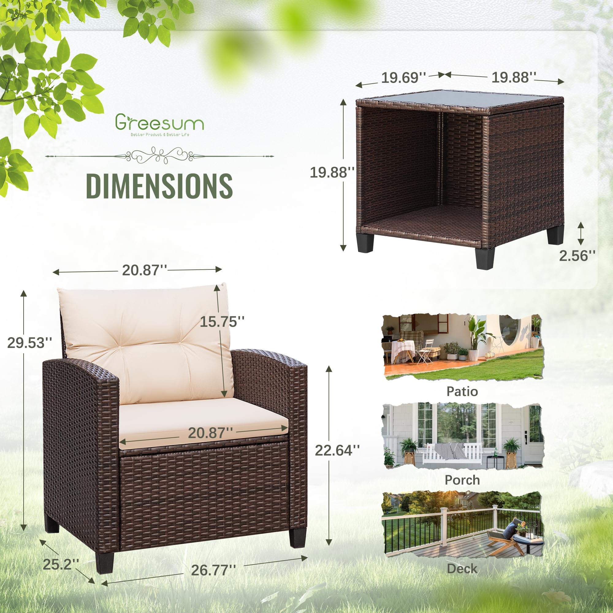 3-Piece Patio Furniture Set with Cushions
