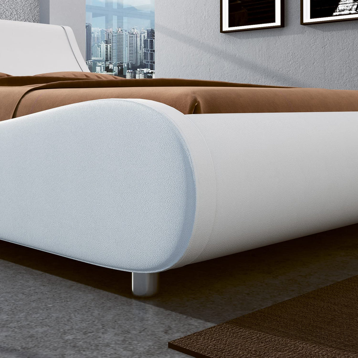 King Size Platform Bed Frame with Faux Leather Headboard