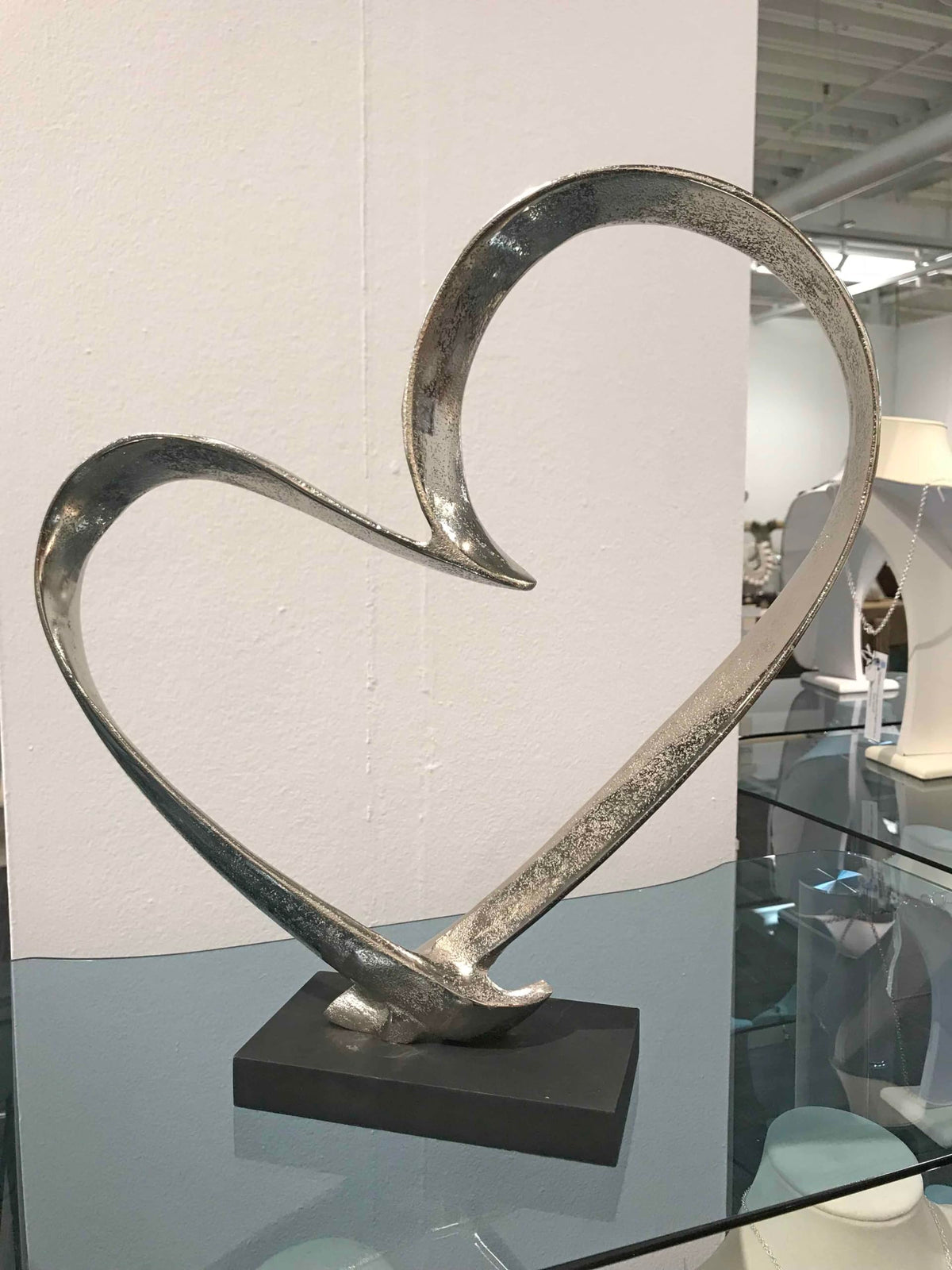 Heart Sculpture on Base - Silver Aluminum Tabletop Decor
