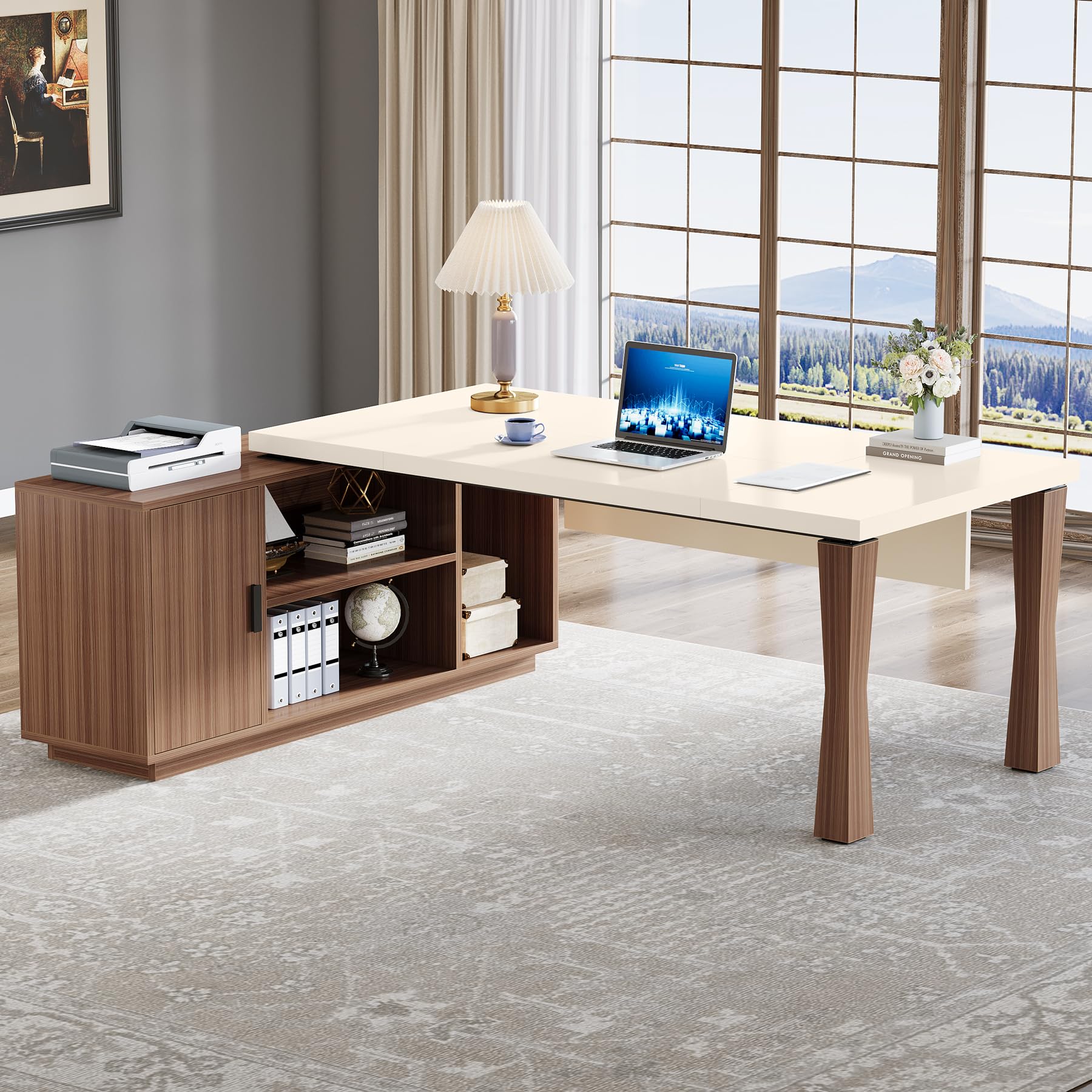 78.7-Inch L-Shaped Executive Desk with Storage Cabinet