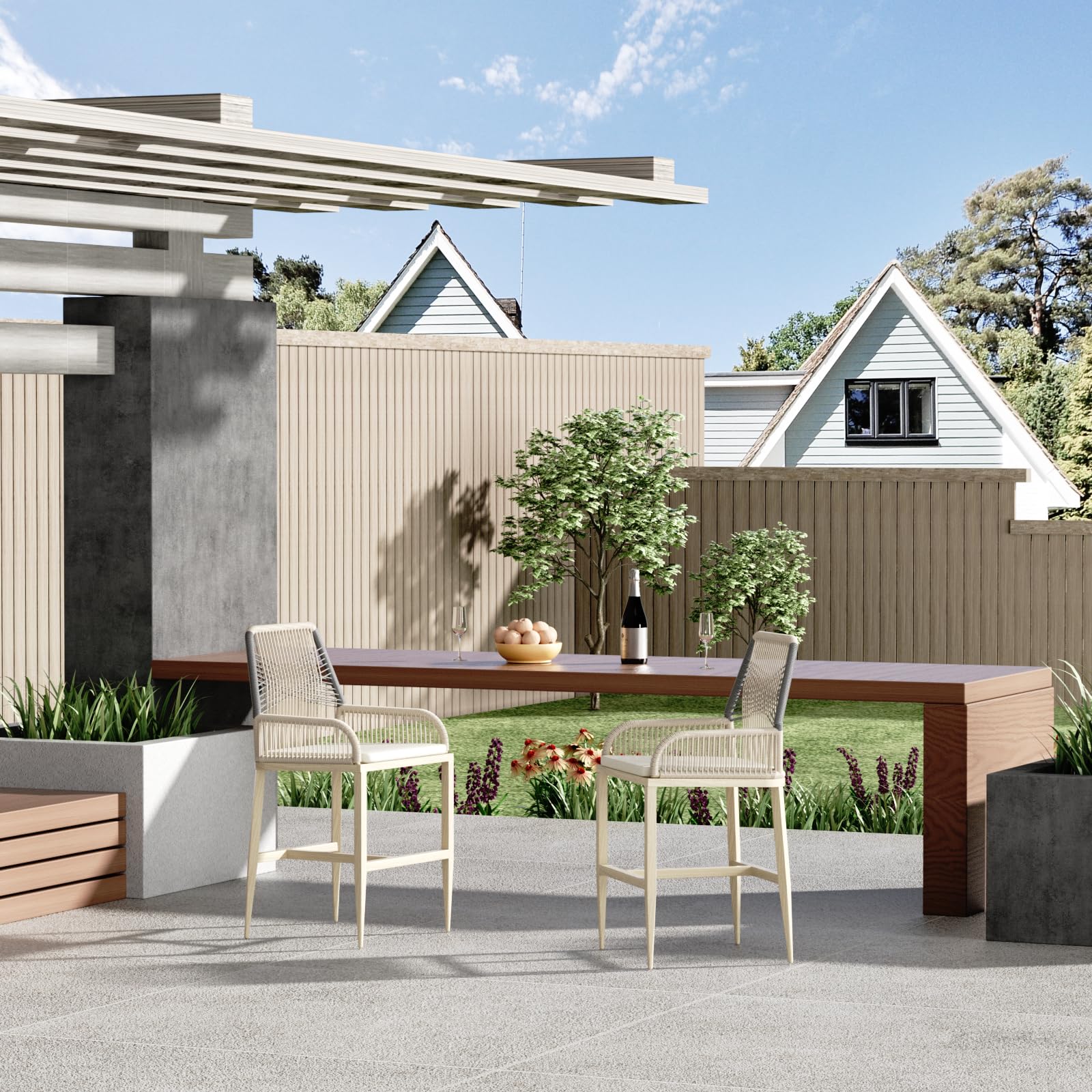 Outdoor Bar Stools Set of 2 with Removable Cushion