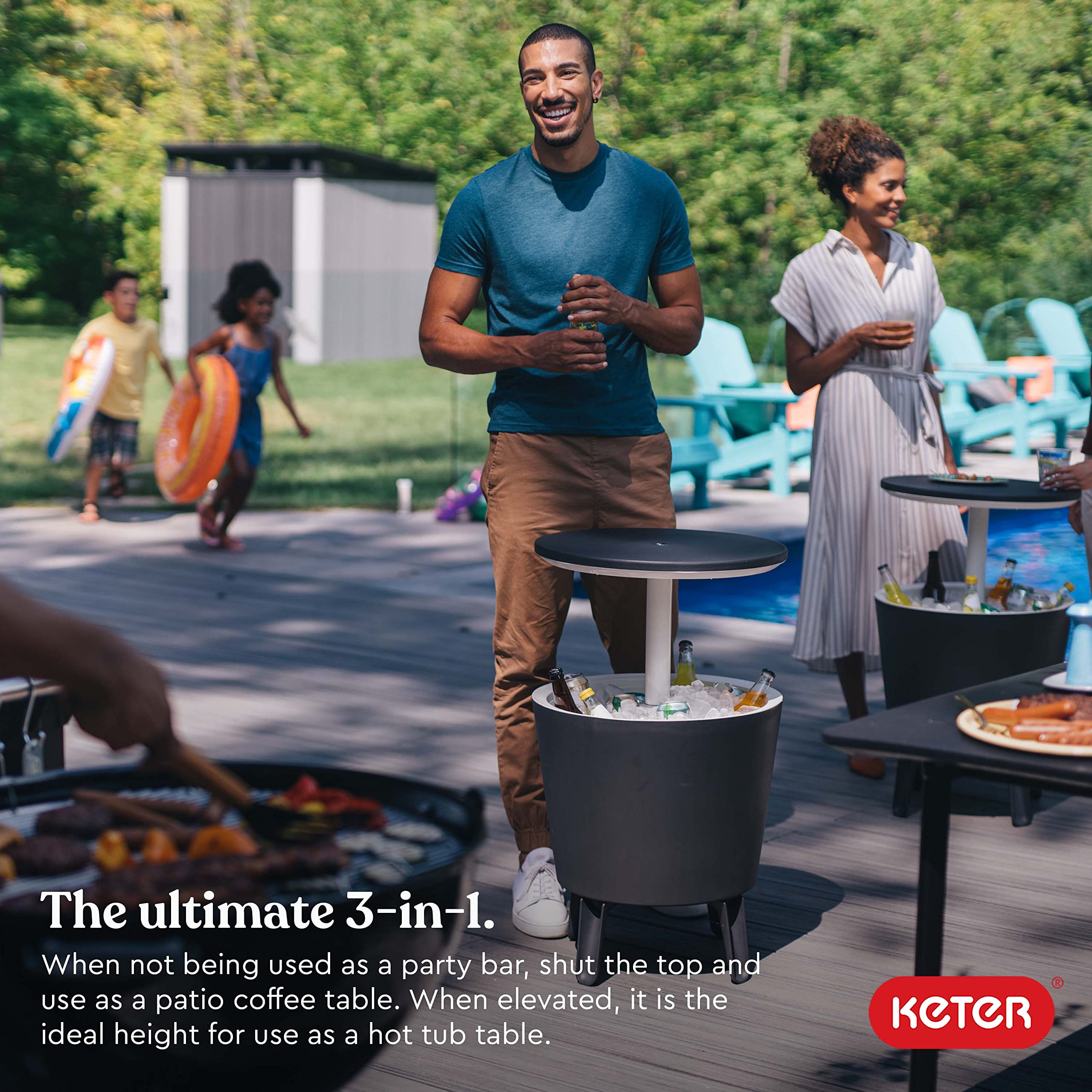 Outdoor Cooler Bar Table with Pop-Up Design and 7.5 Gallon Capacity