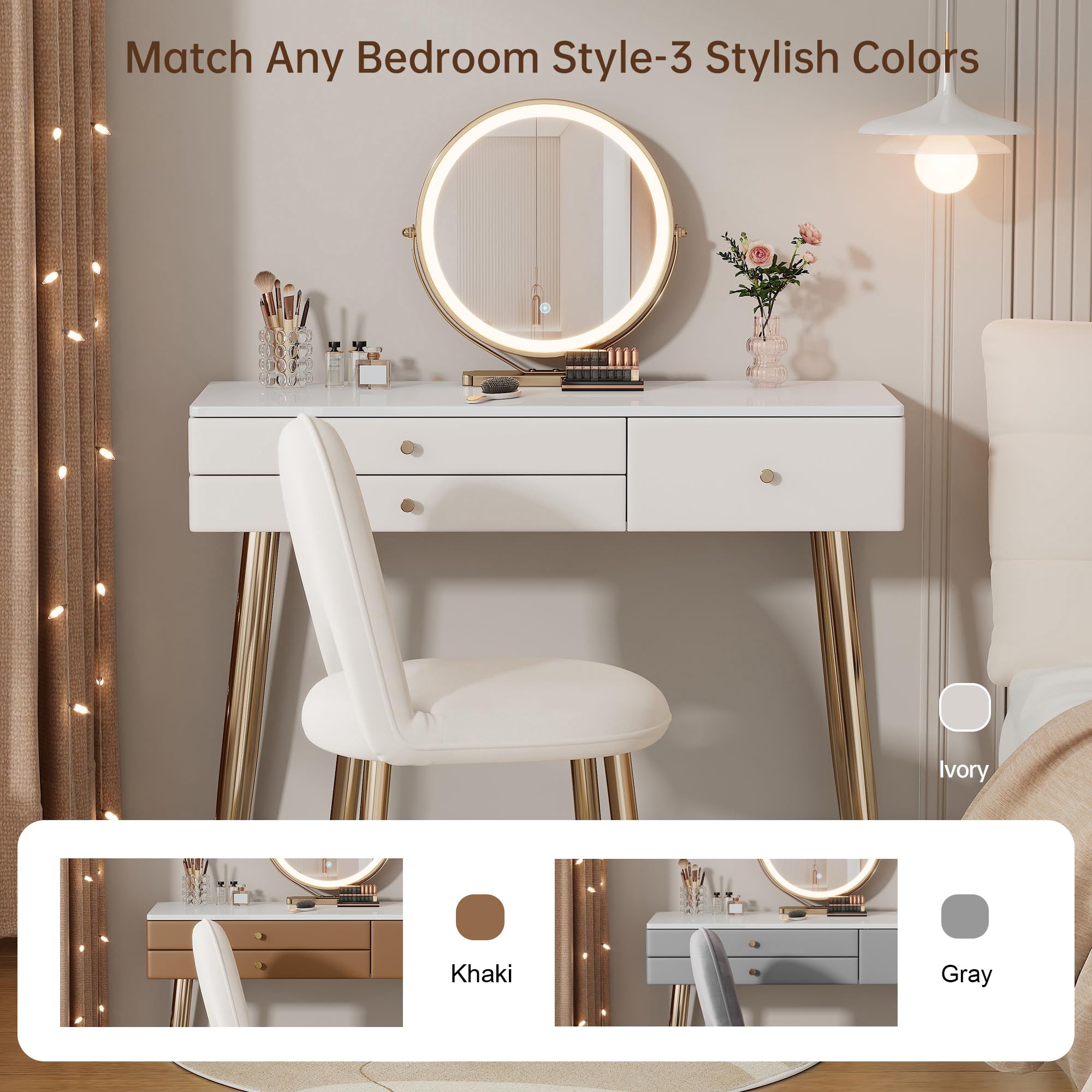 39" Vanity Desk with Mirror and Lights
