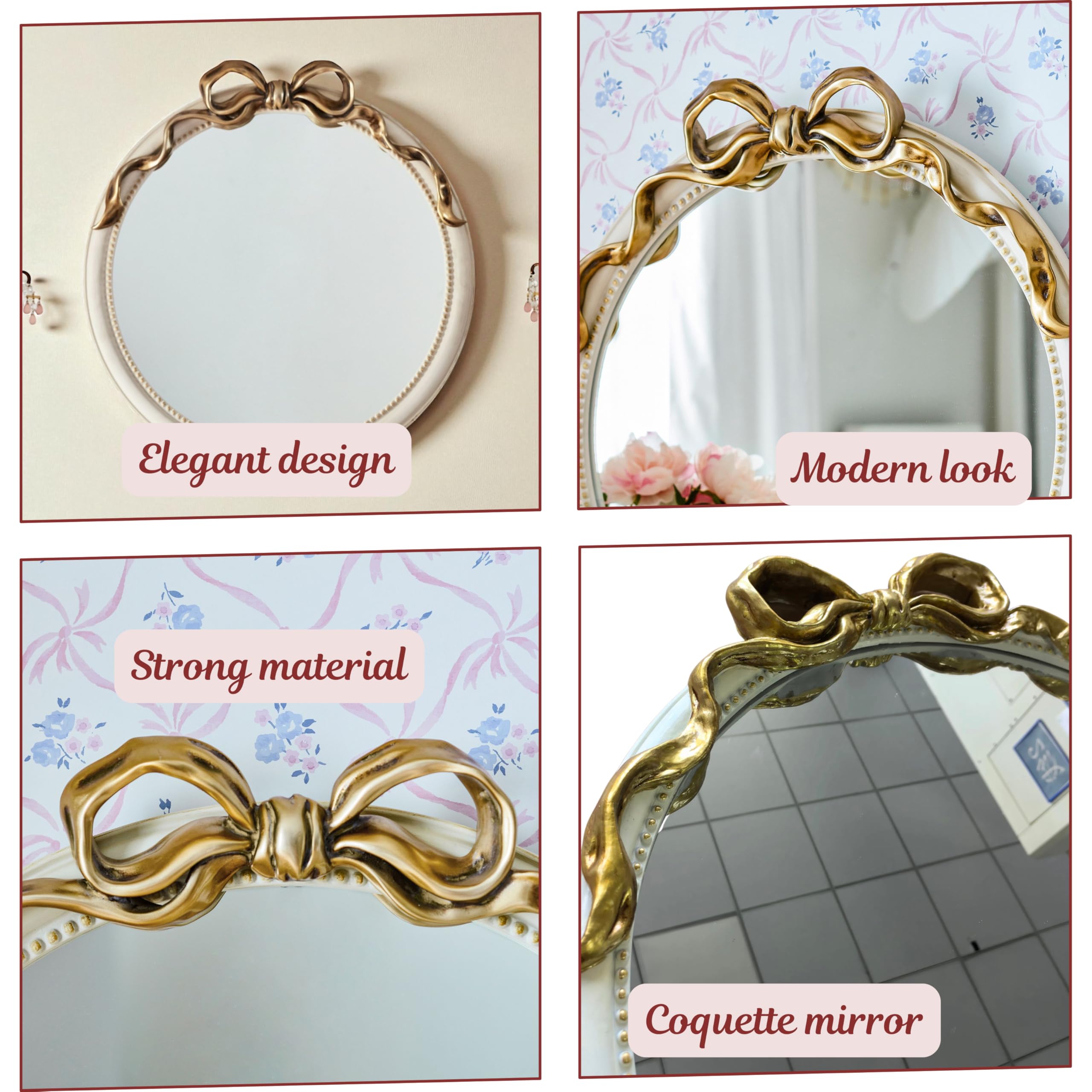 24-Inch Gold Bow Resin Mirror for Nursery