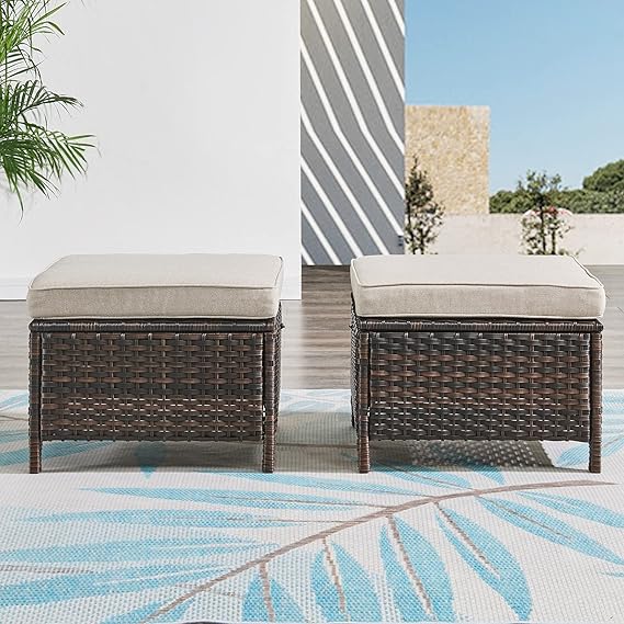 Outdoor Wicker Ottomans Set of 2