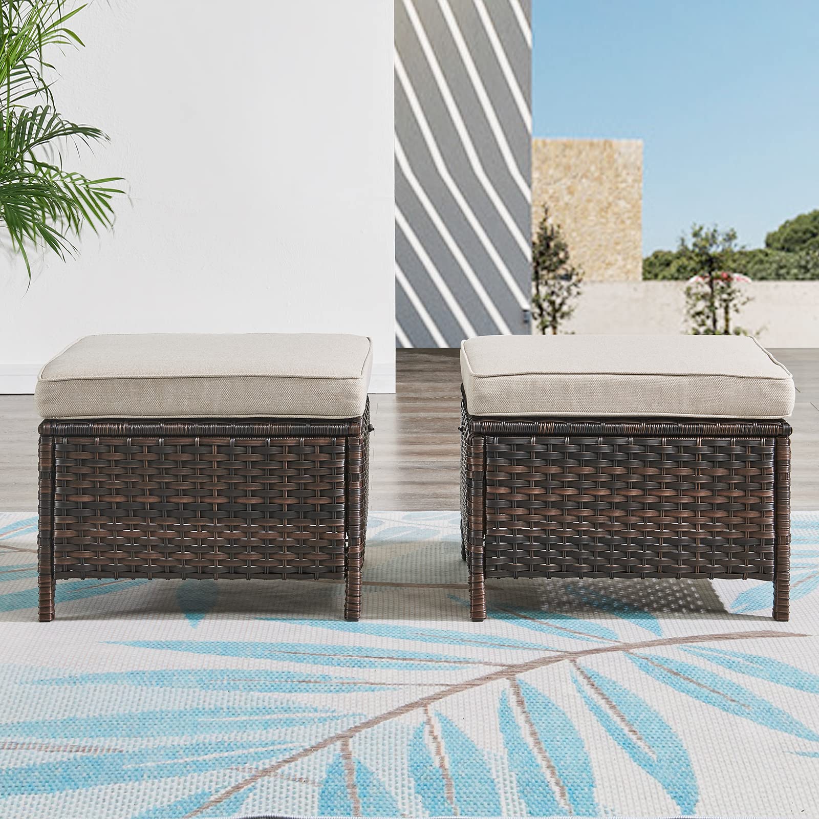 Outdoor Wicker Ottomans Set of 2
