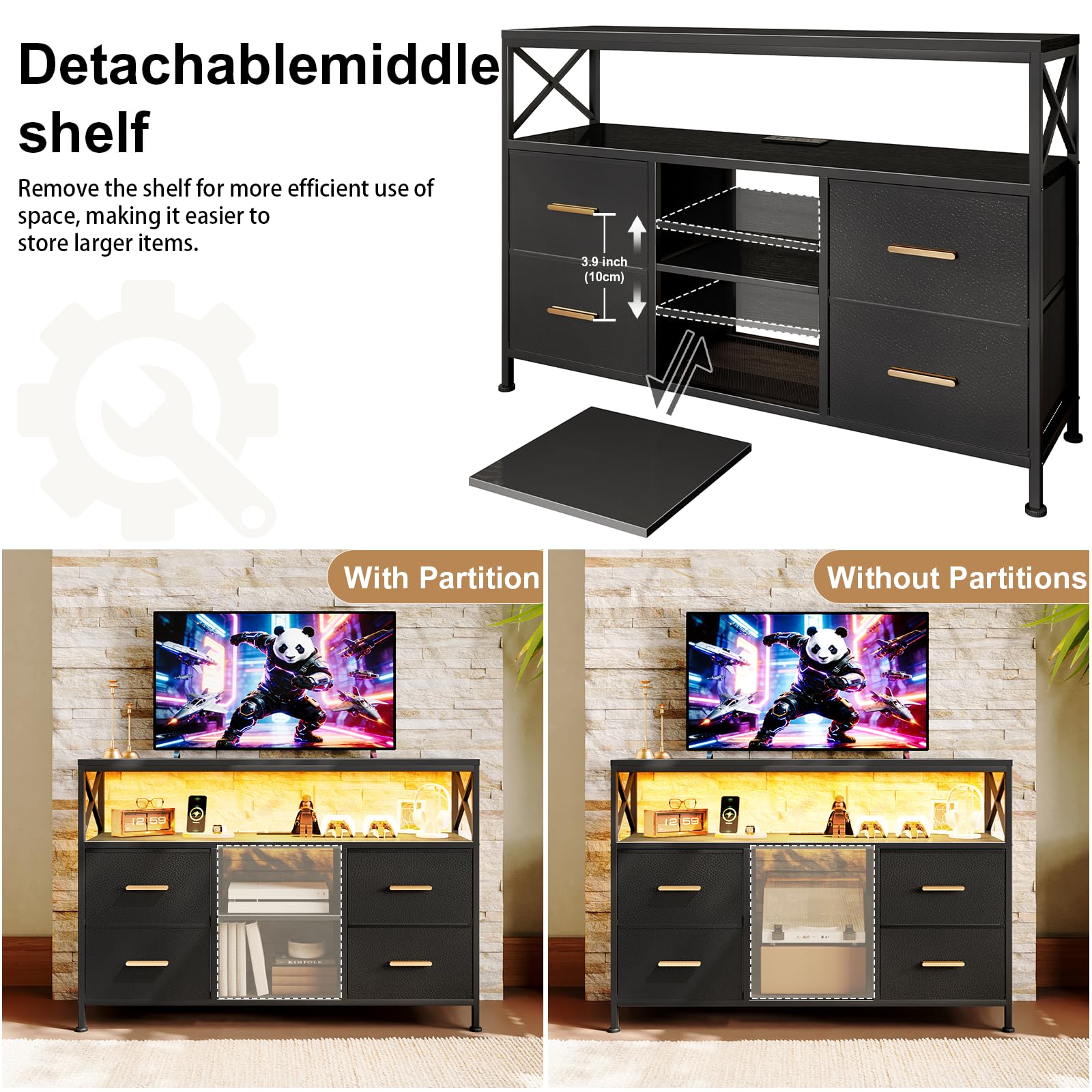 LED TV Stand with RGB Lighting and Storage