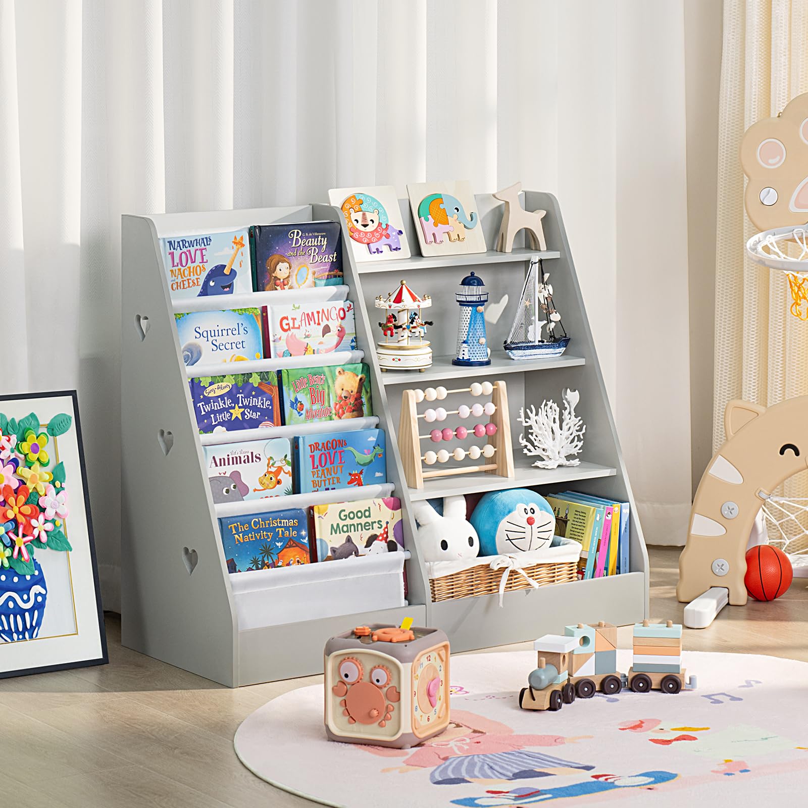 4 Tier Kids Bookshelf with Storage Organizer