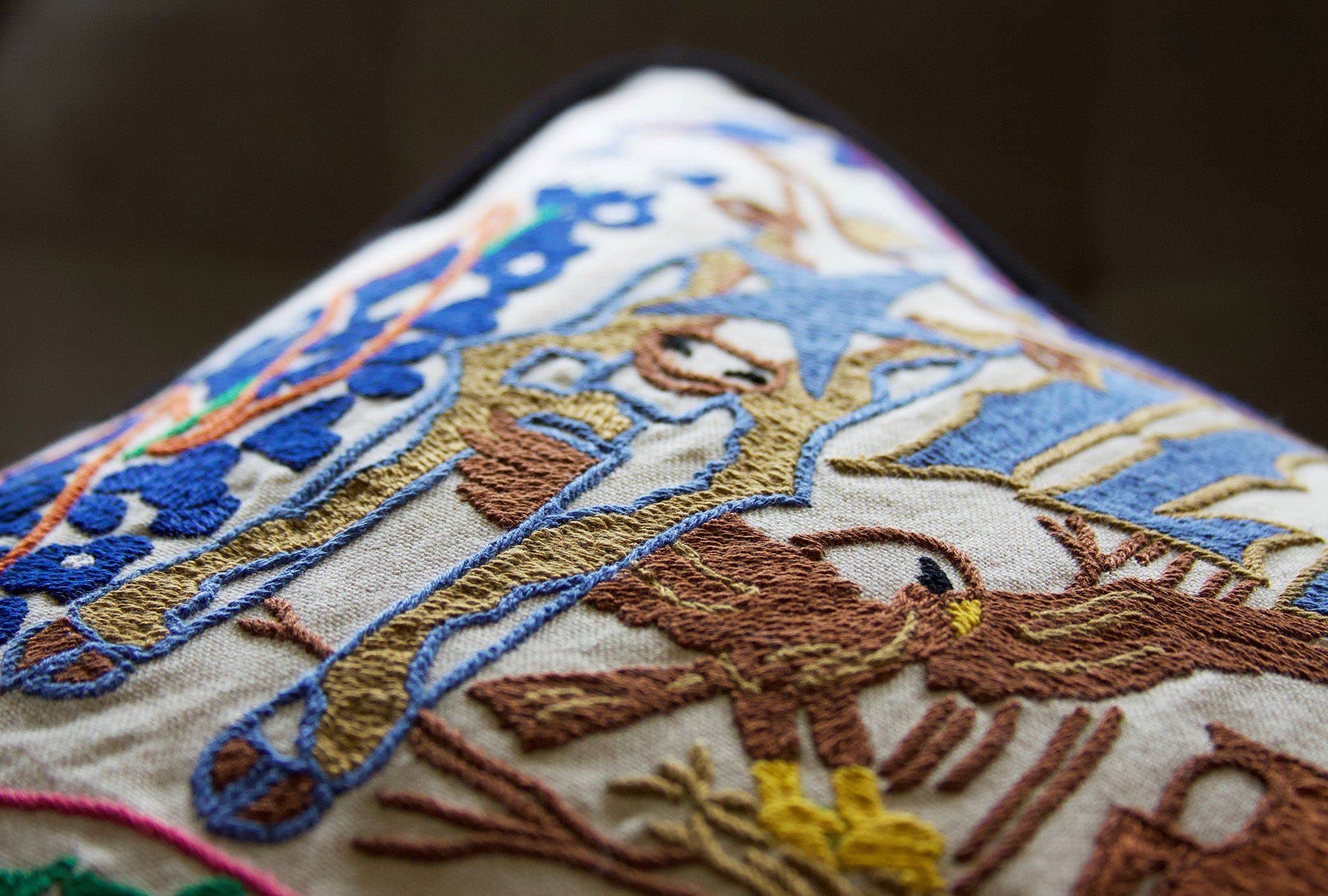 Hill Country Hand Embroidered Throw Pillow