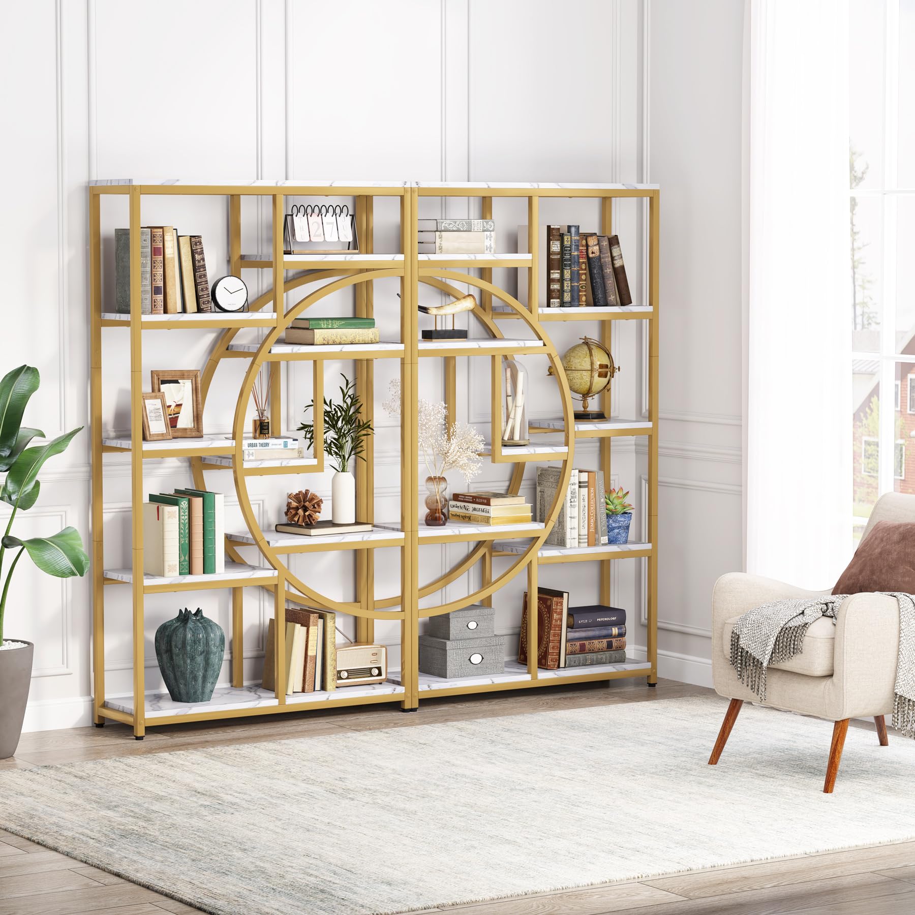 Industrial 5 Tier Bookshelf with 9 Open Storage Shelves