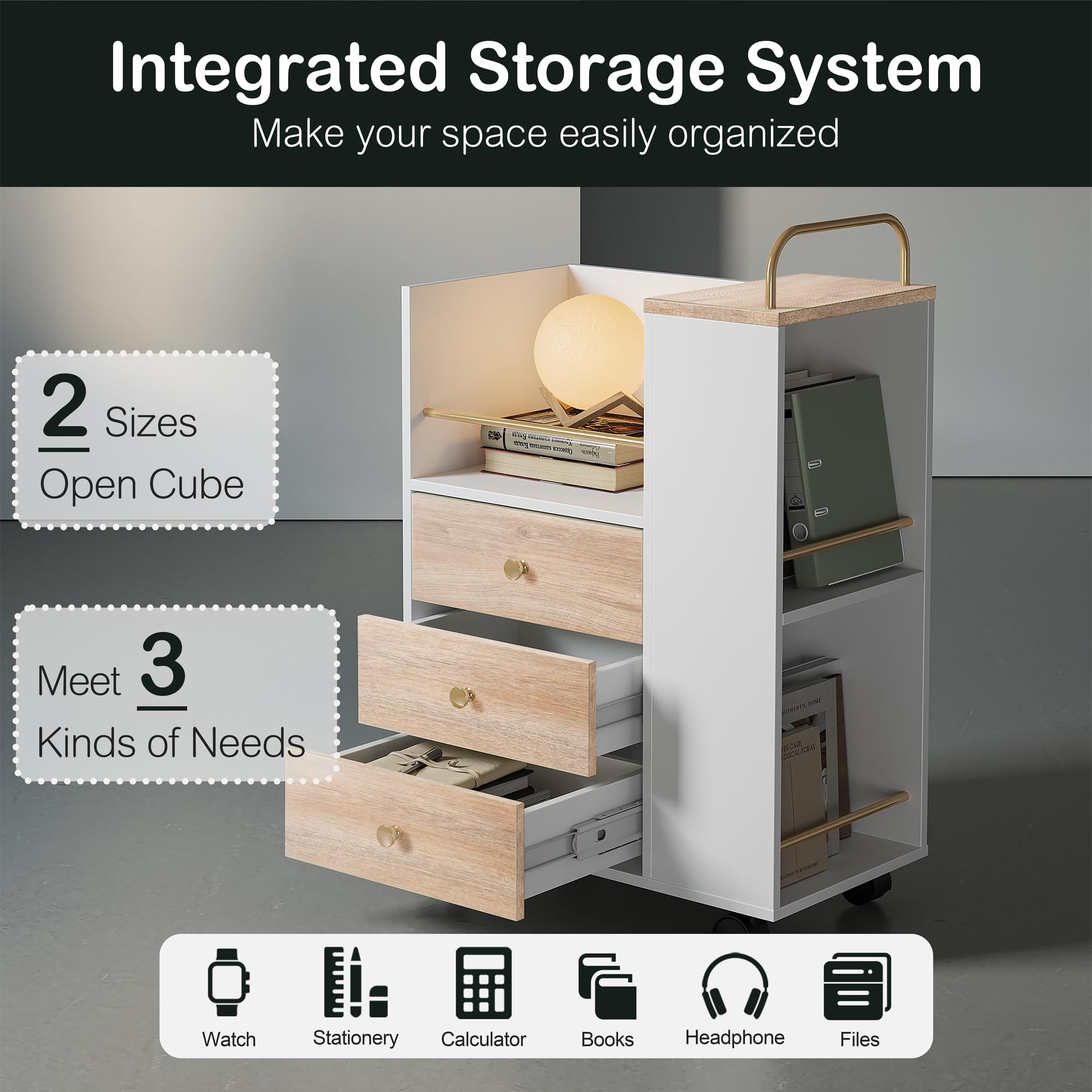 3 Drawer Mobile File Cabinet with Lockable Wheels