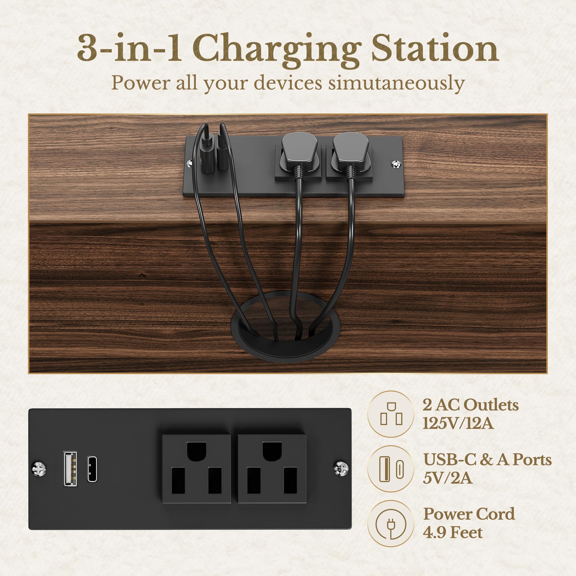 4 Drawer File Cabinet with Lock and Charging Station