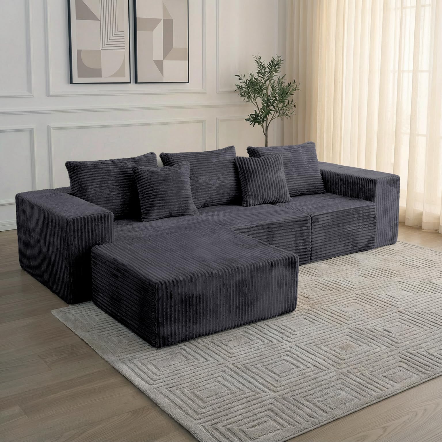L-Shaped Cloud Couch Sectional Sofa with Deep Seat
