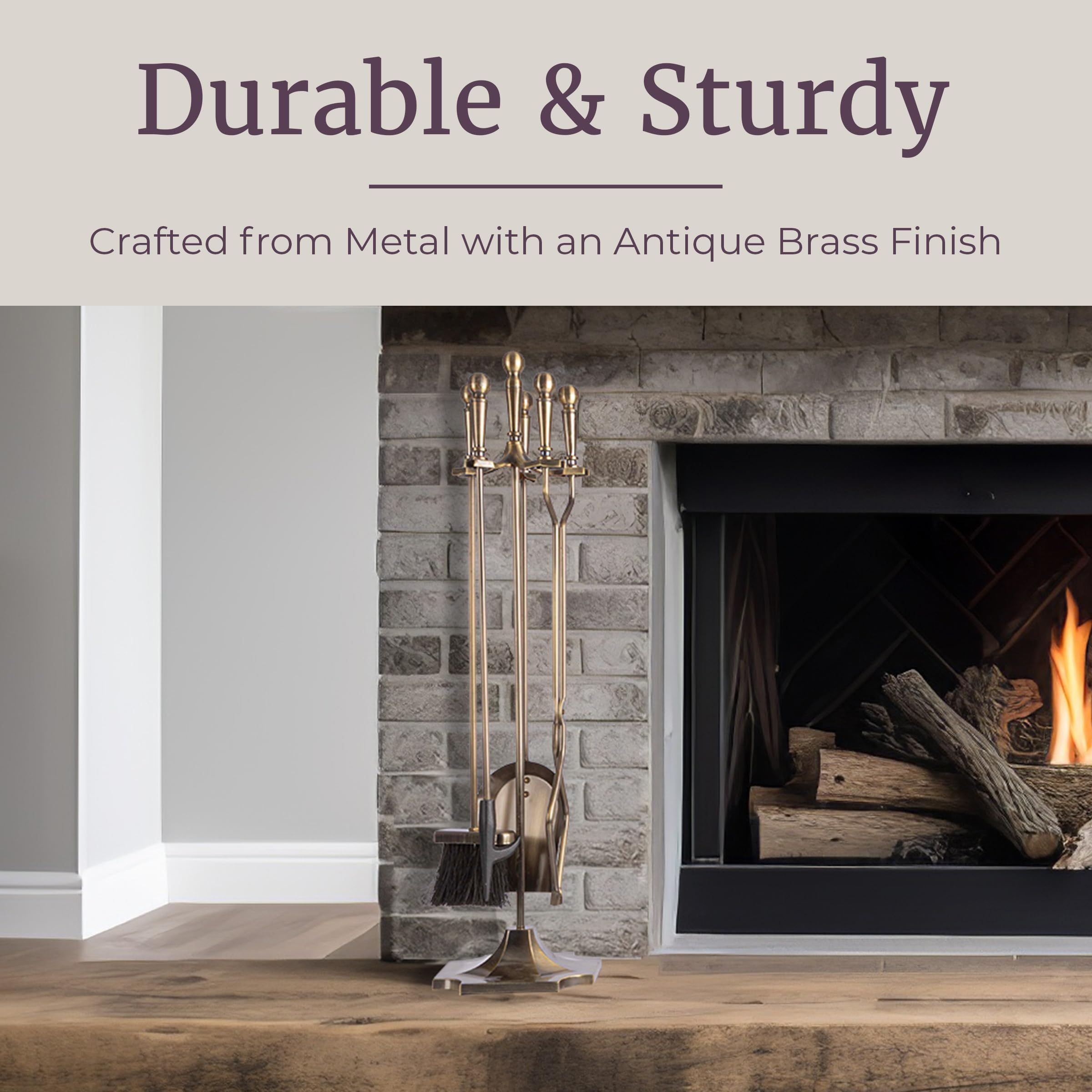 5-Piece Fireplace Tool Set with Stand