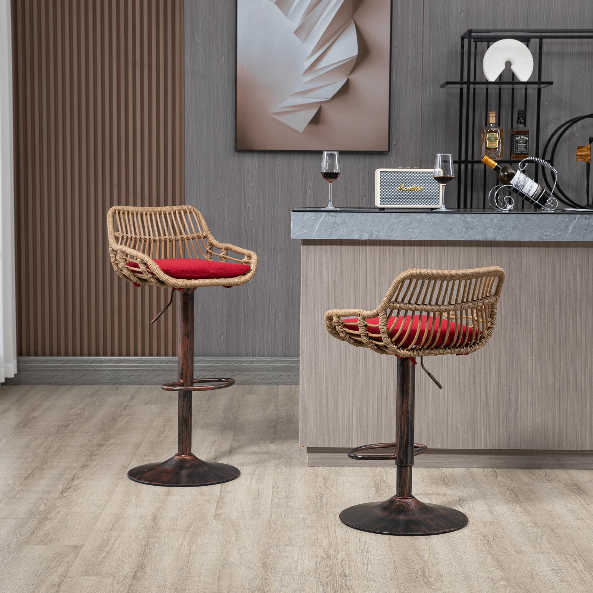 Swivel Counter Height Bar Stools Set of 2 - Adjustable Wicker with Cushion