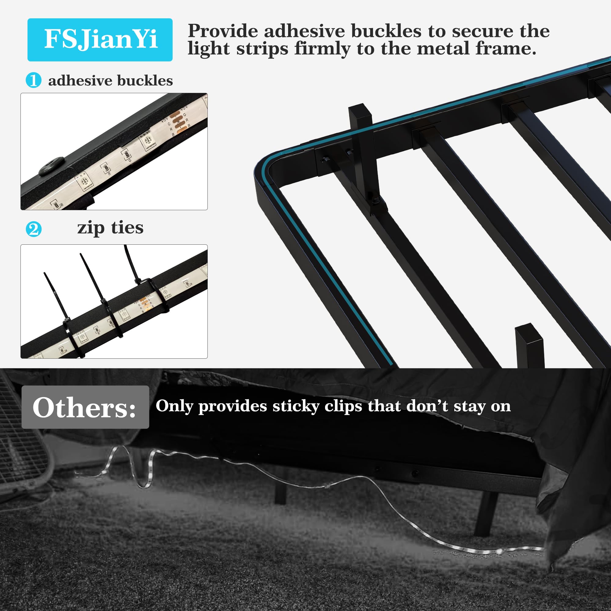 Floating Bed Frame with LED Lights and Charging Station Full Size