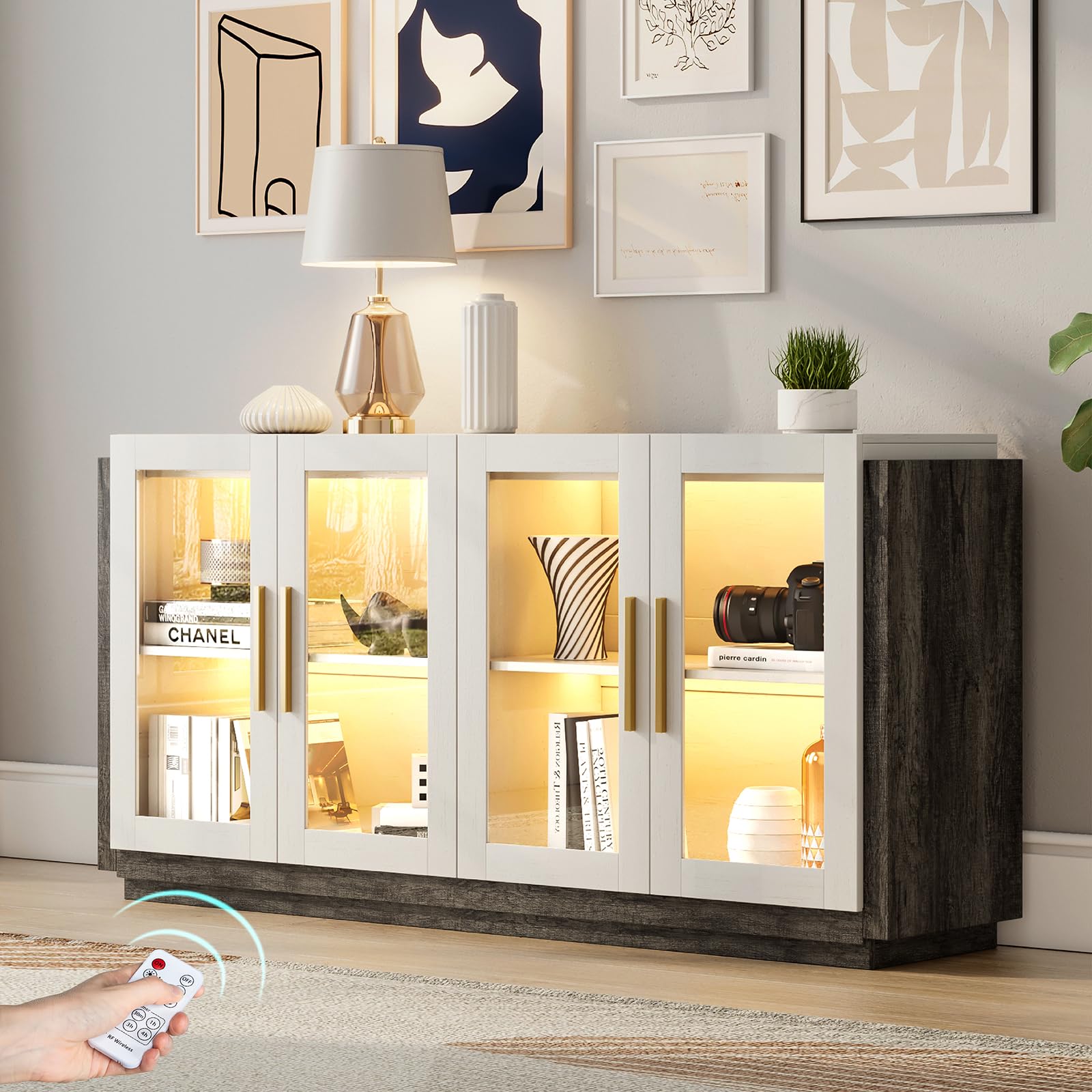 LED Sideboard Buffet Cabinet with Glass Doors
