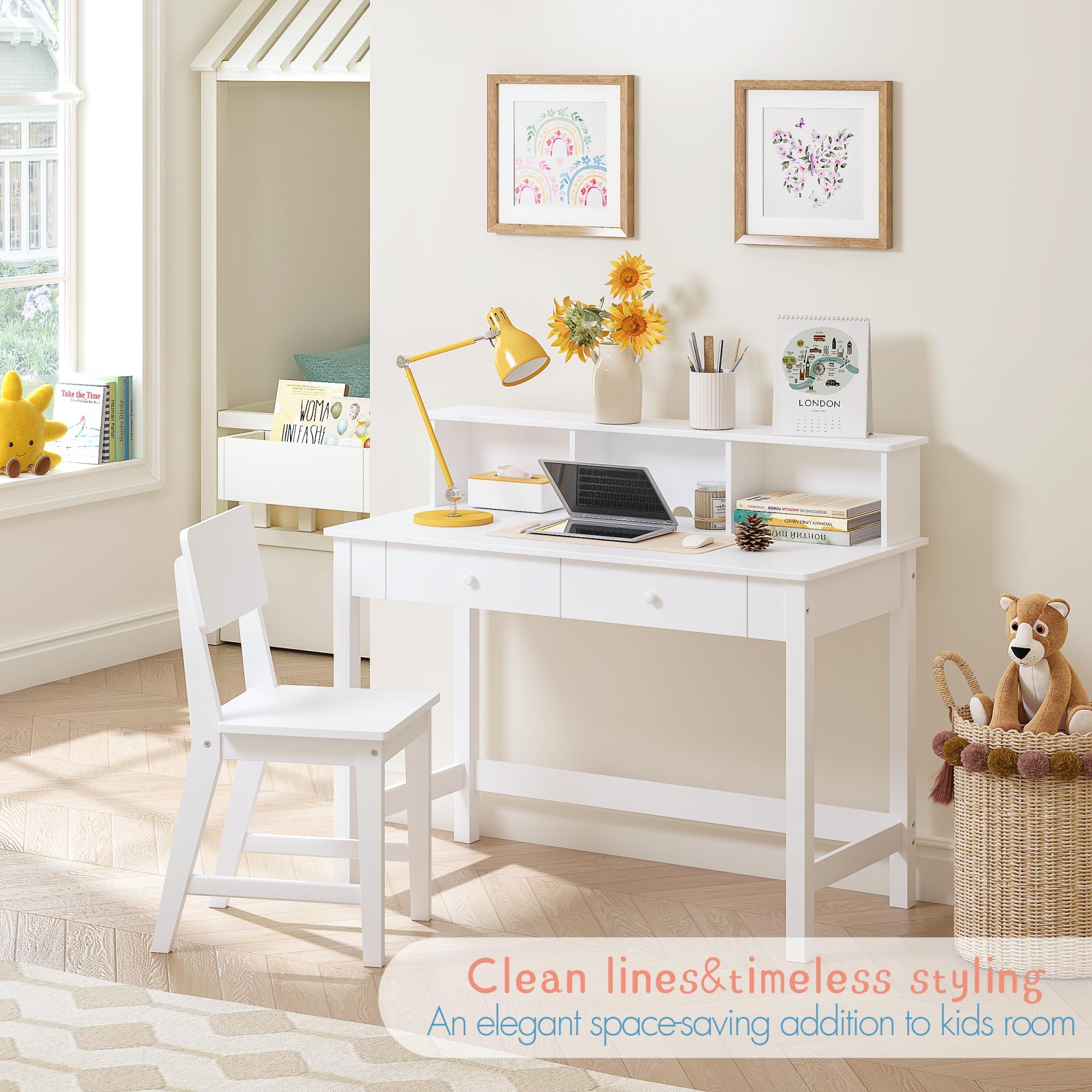 Kids Study Desk with Hutch and Chair Set