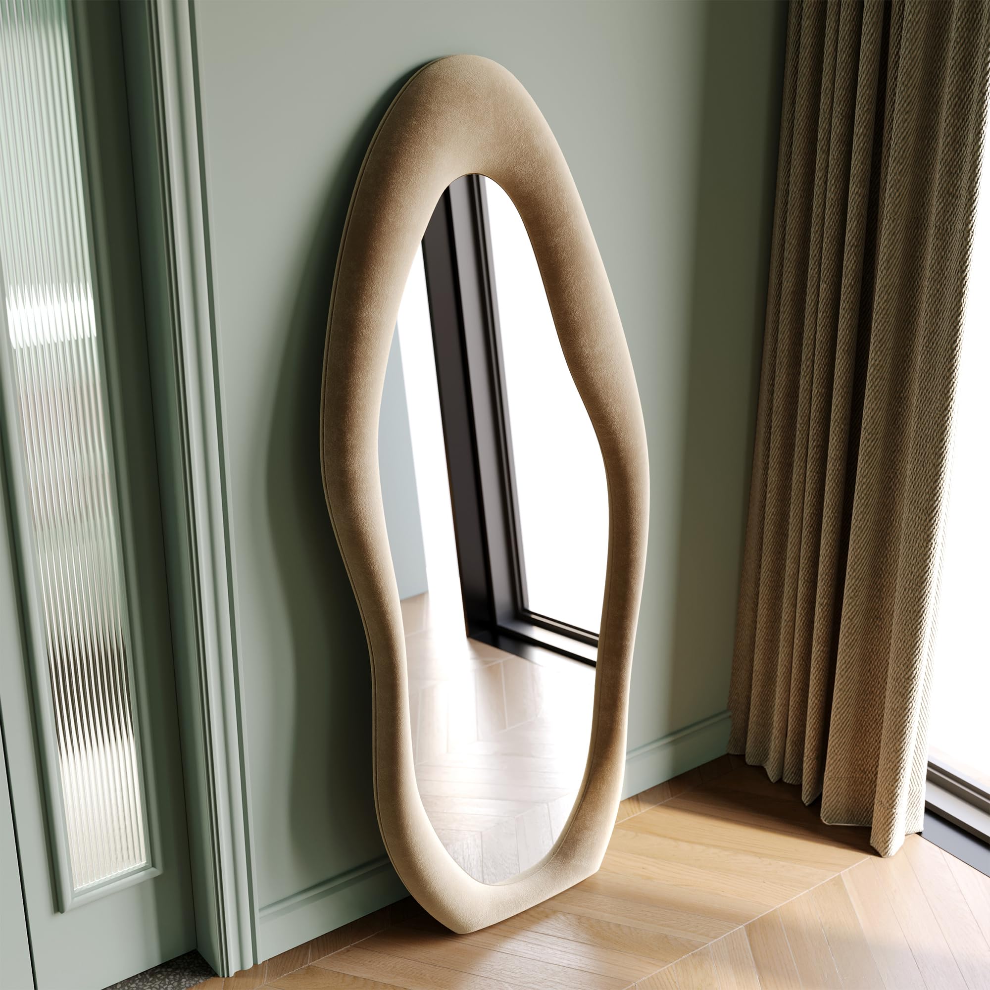 Full Length Mirror 63x24 Flannel Wrapped Wooden Frame