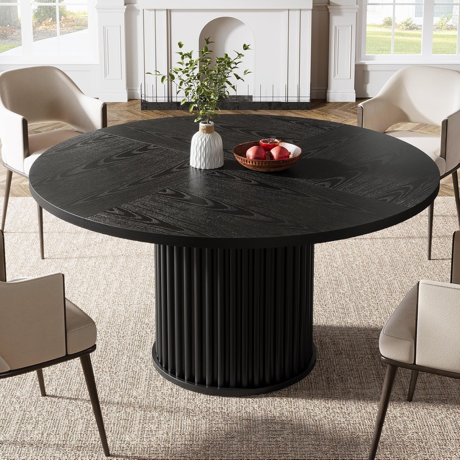 47.24-Inch Black Round Dining Table for 4-6 People