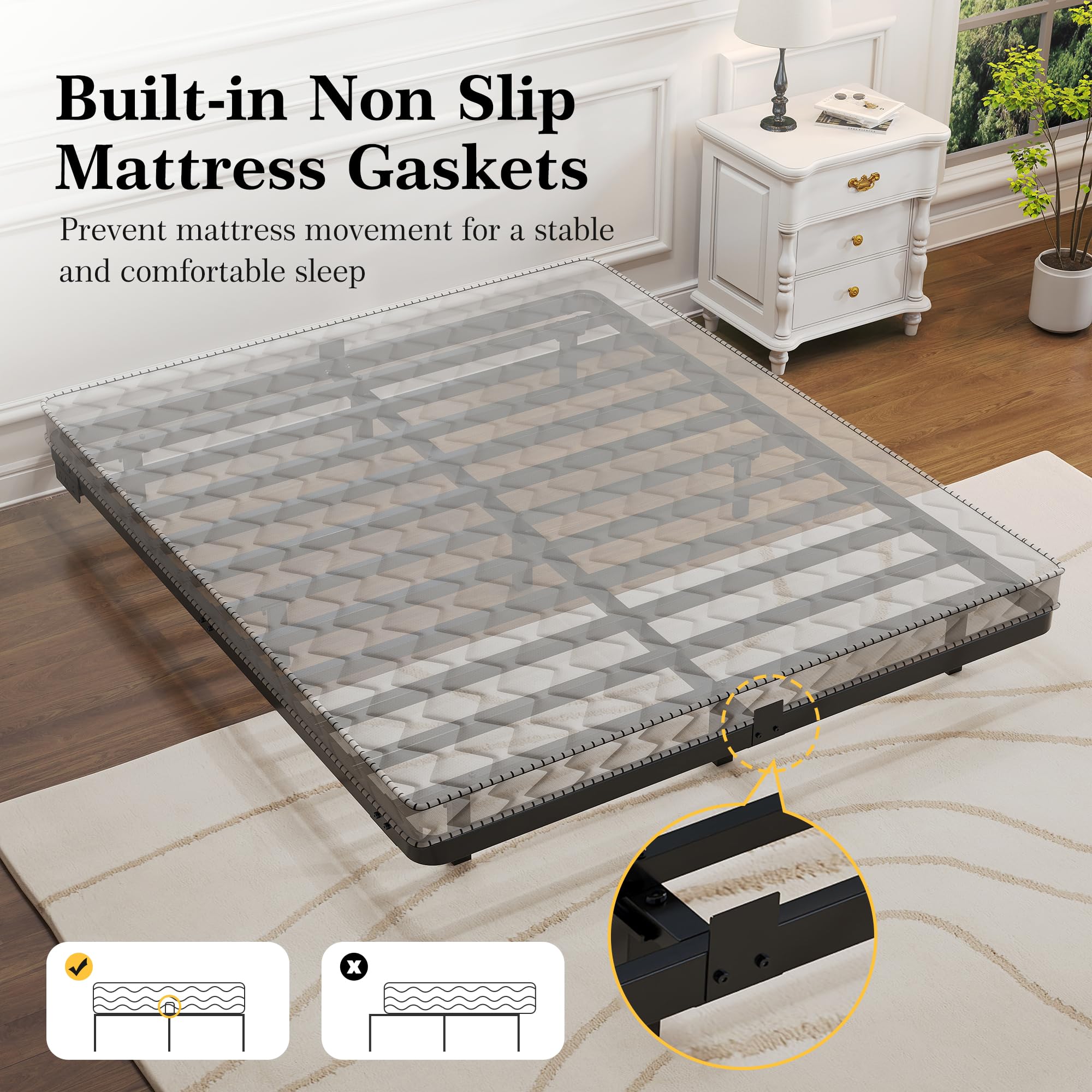 Floating Bed Frame with LED Lights and Charging Station Full Size