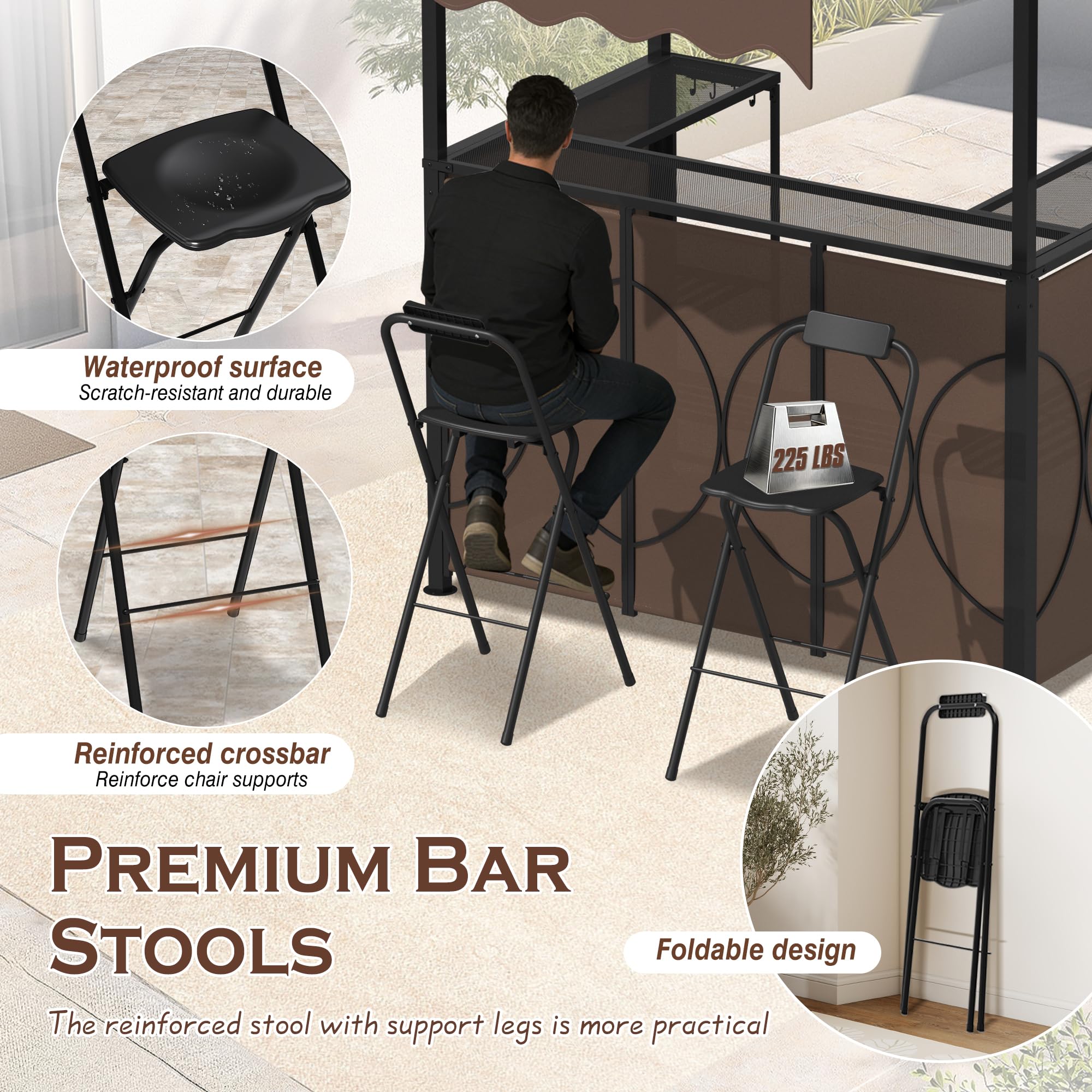 3 Piece Patio Bar and Grill Set with Canopy
