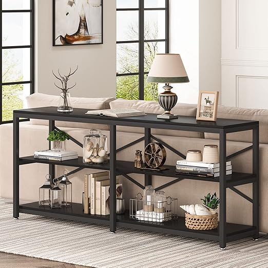 Extra Long Console Table with Storage Shelves