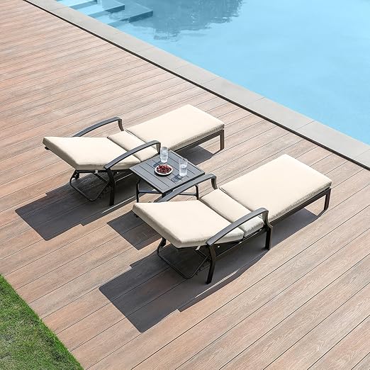 2-Piece Aluminum Patio Chaise Lounge Set with Cushions