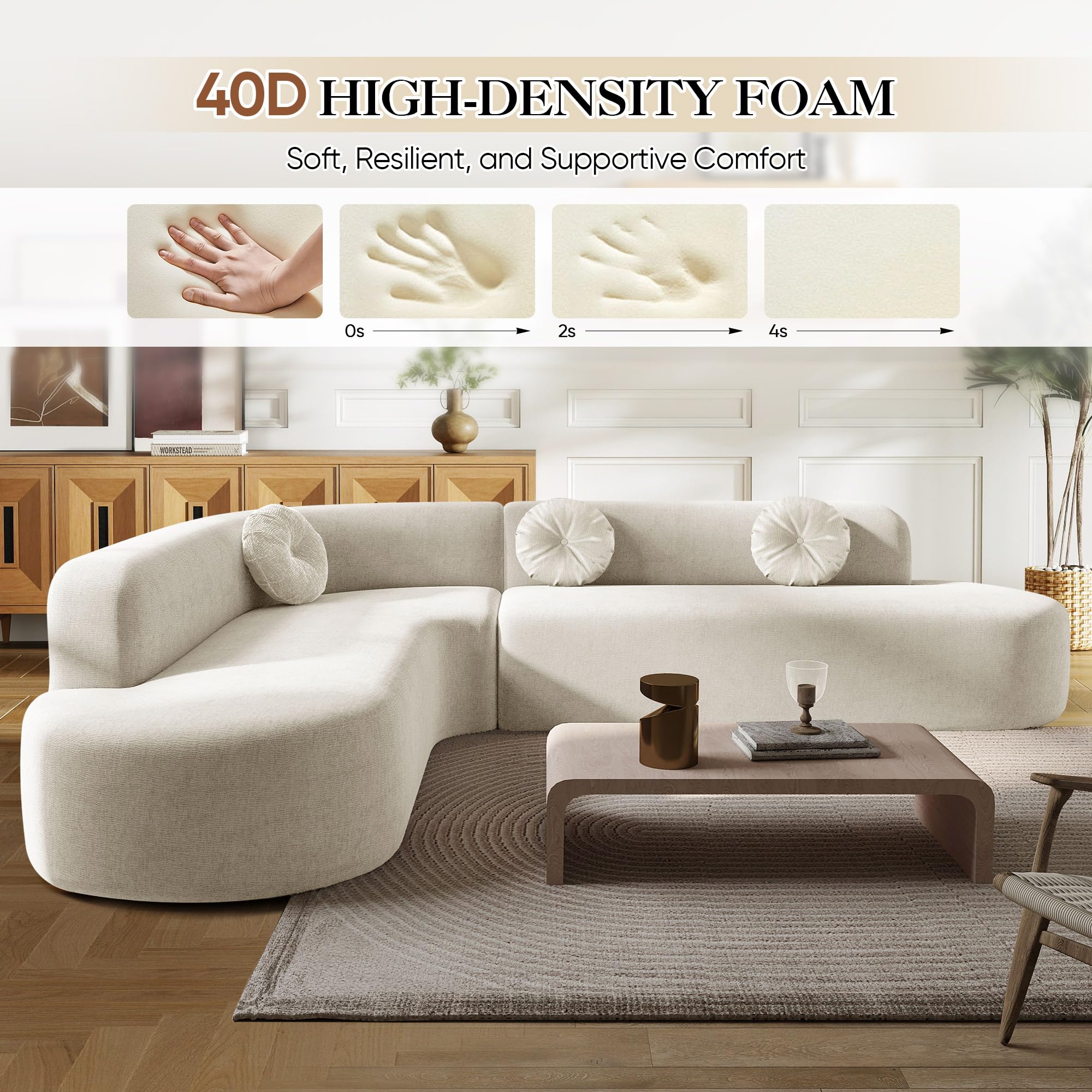 Curved Sectional Sofa L-Shaped 4 Seater