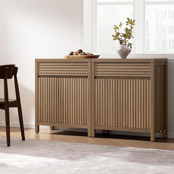 Fluted Buffet Cabinet with Storage - 87" Sideboard with Drawers and Adjustable Shelves