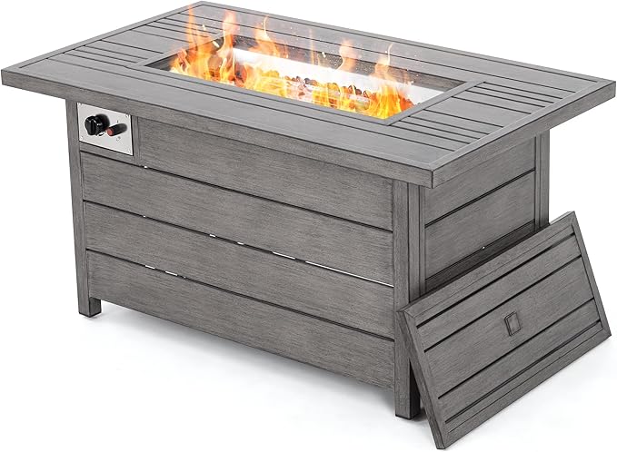 48-Inch Propane Fire Pit Table with Aluminum Slats