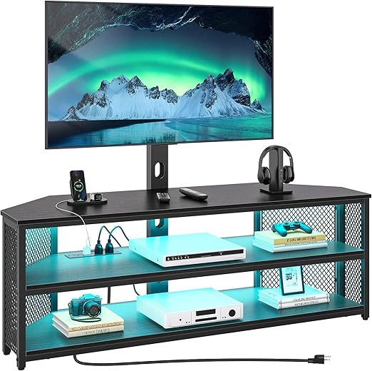 Corner TV Stand with Swivel Mount and LED Lights