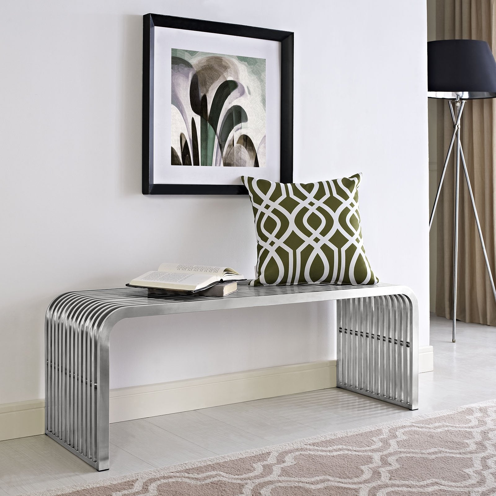 Contemporary Stainless Steel Metal Bench 47"