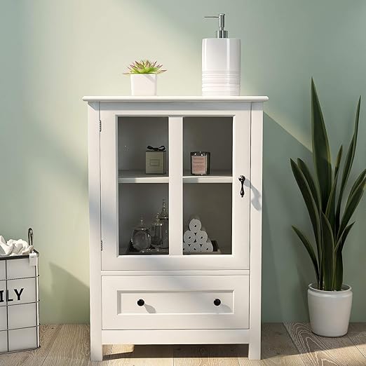 Modern White Buffet Cabinet with Glass Doors