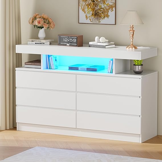6 Drawer Dresser with Charging Station and LED Lights