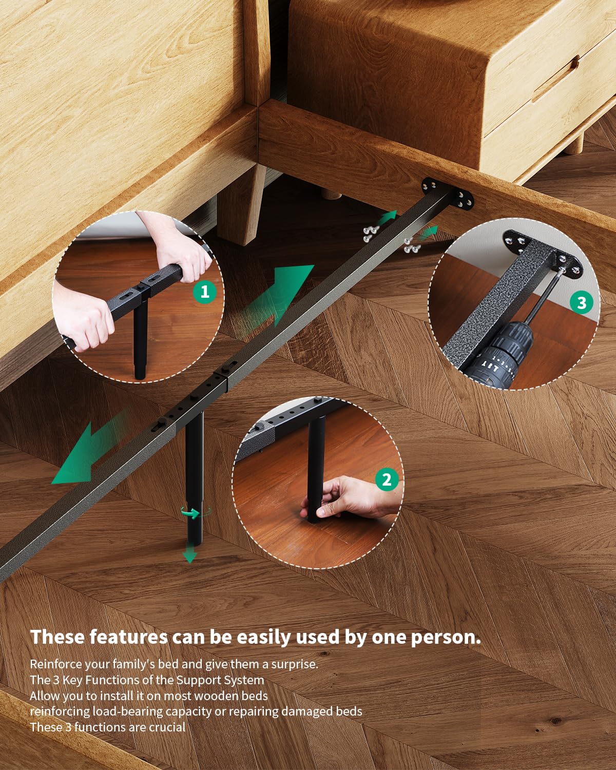 Adjustable Bed Frame Center Support System 3-Pack