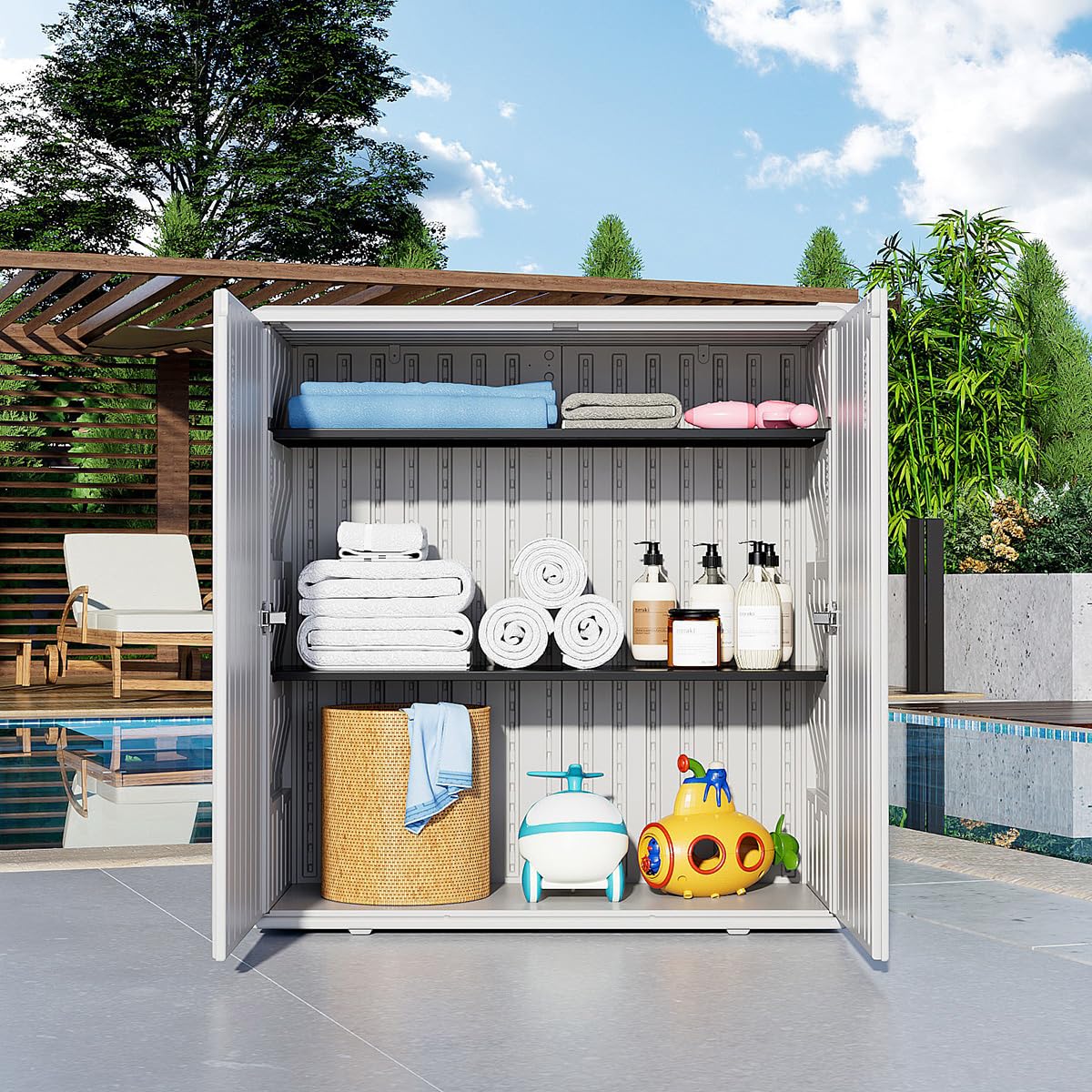 Waterproof Outdoor Storage Cabinet 62 Gallon Deck Box