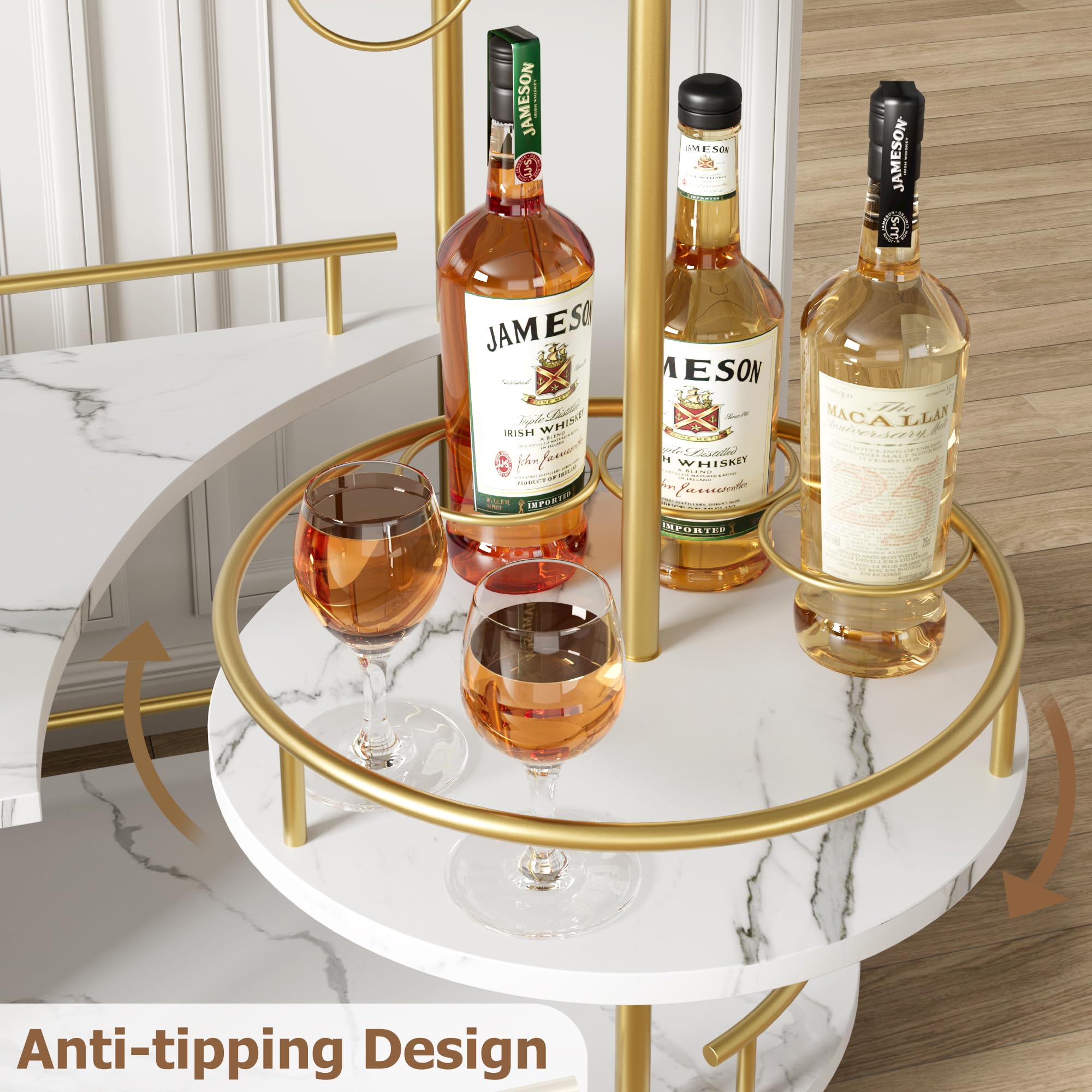 4-Tier Mobile Bar Cart with Wine Rack and Glass Holder