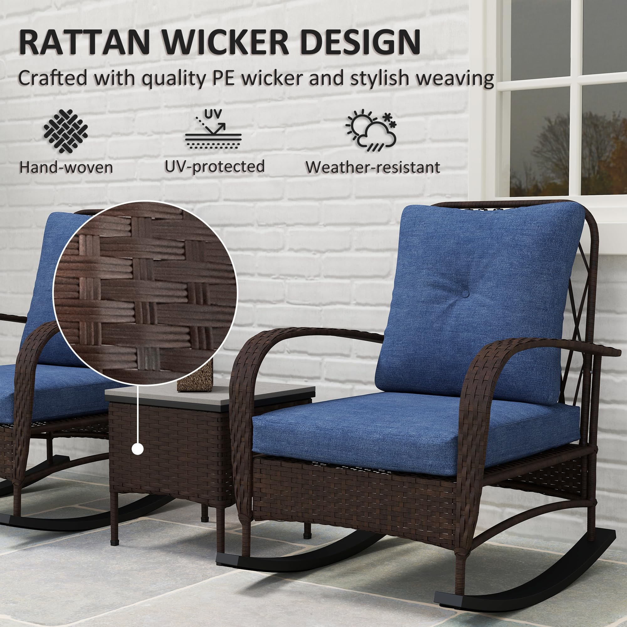 3 Piece Wicker Patio Furniture Set with Rocking Chairs