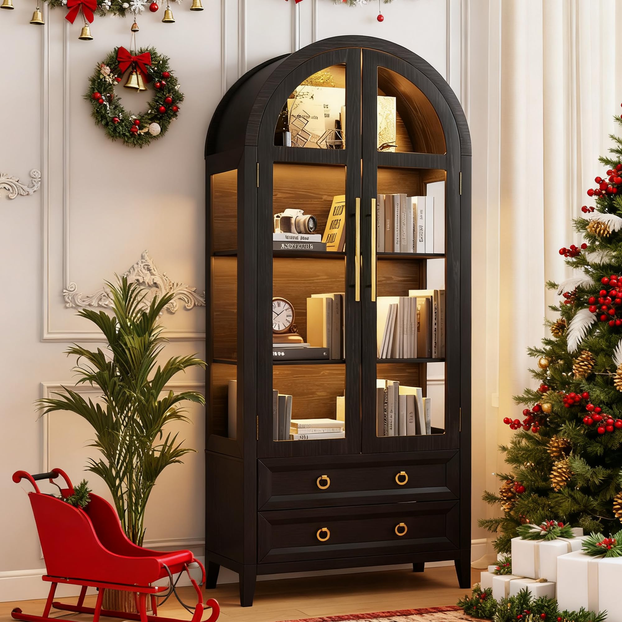 Arched Display Cabinet with LED Lighting