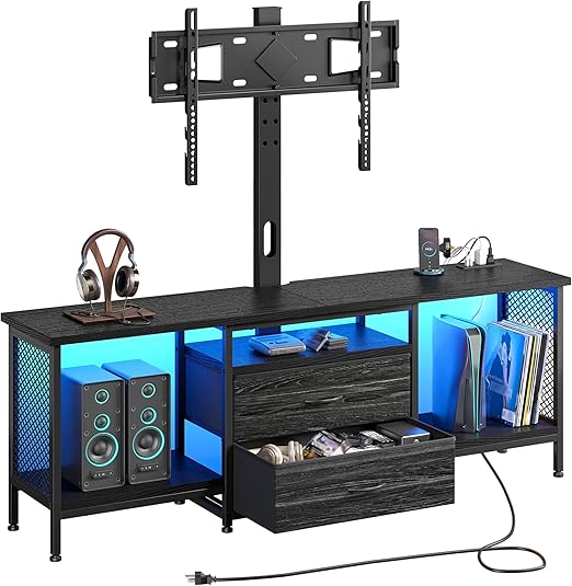 TV Stand with Swivel Mount and LED Lighting