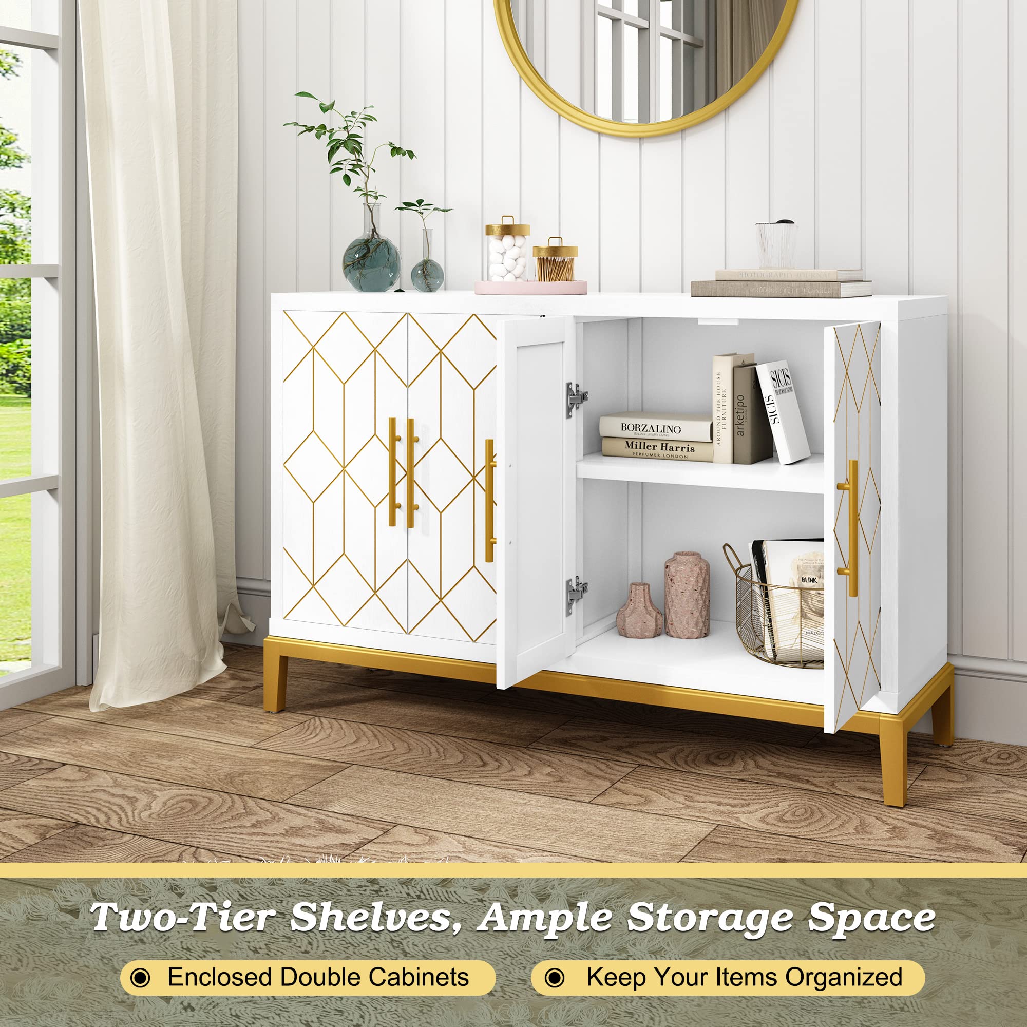 4-Door Buffet Cabinet with Gold Trim