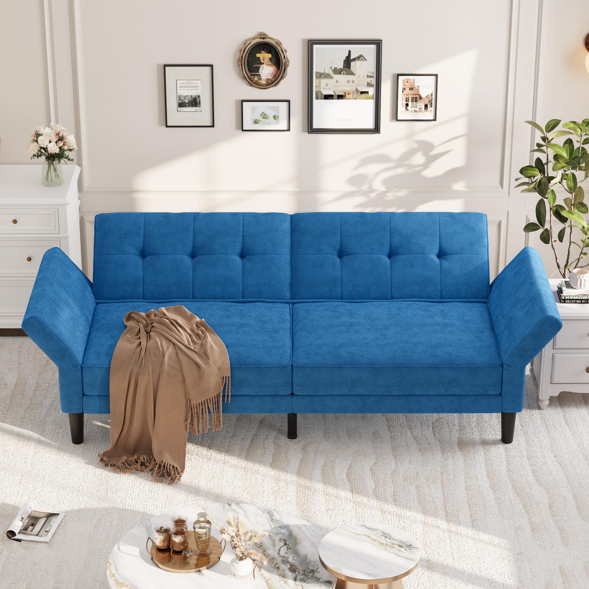 89" Convertible Futon Sofa Bed with Adjustable Backrest
