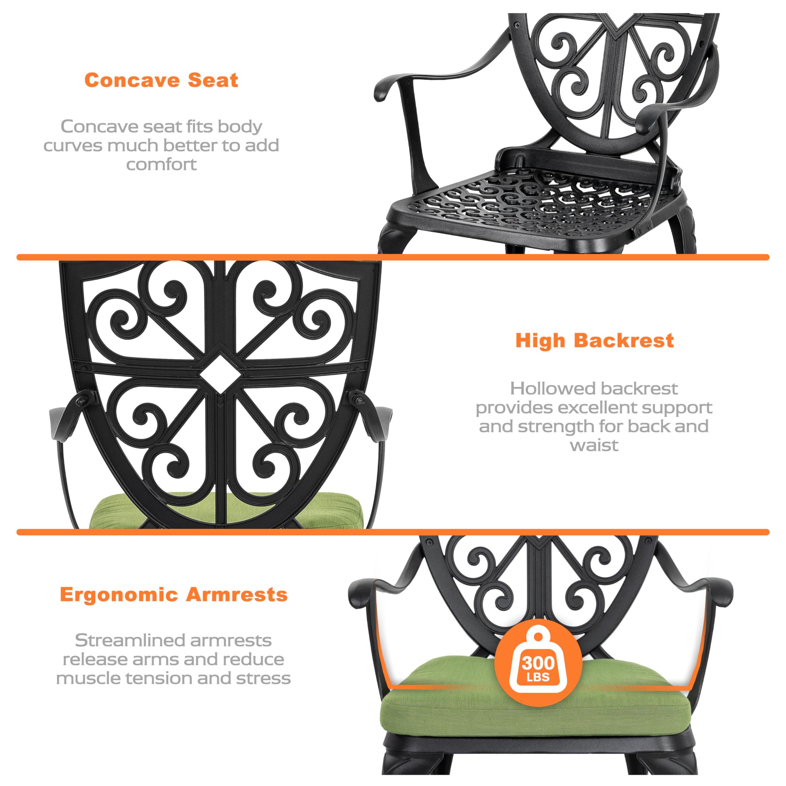 3-Piece Cast Aluminum Bistro Set with Cushions