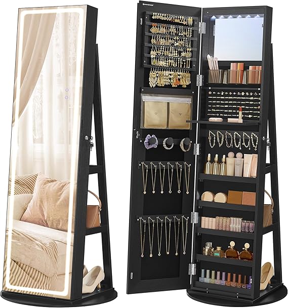 LED Jewelry Cabinet with Full-Length Mirror