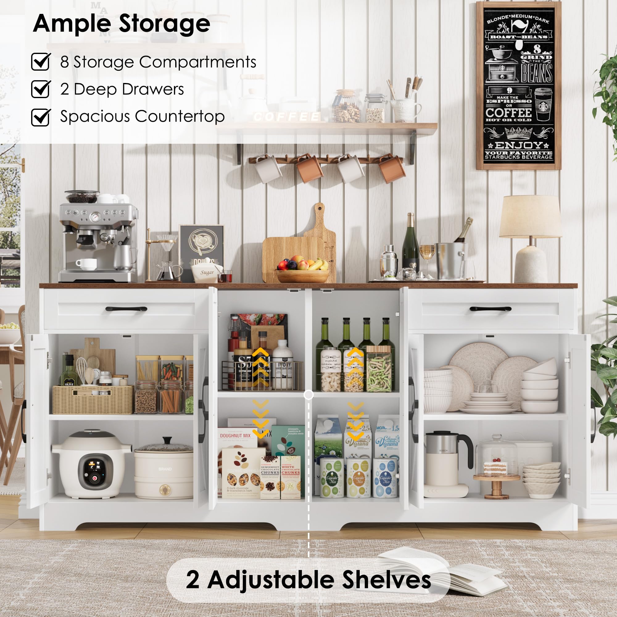 71" Farmhouse Sideboard Buffet Cabinet with Storage