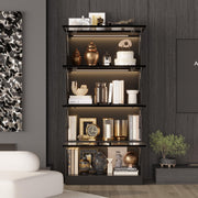 Glass Display Cabinet with LED Lights and Flip-Up Doors