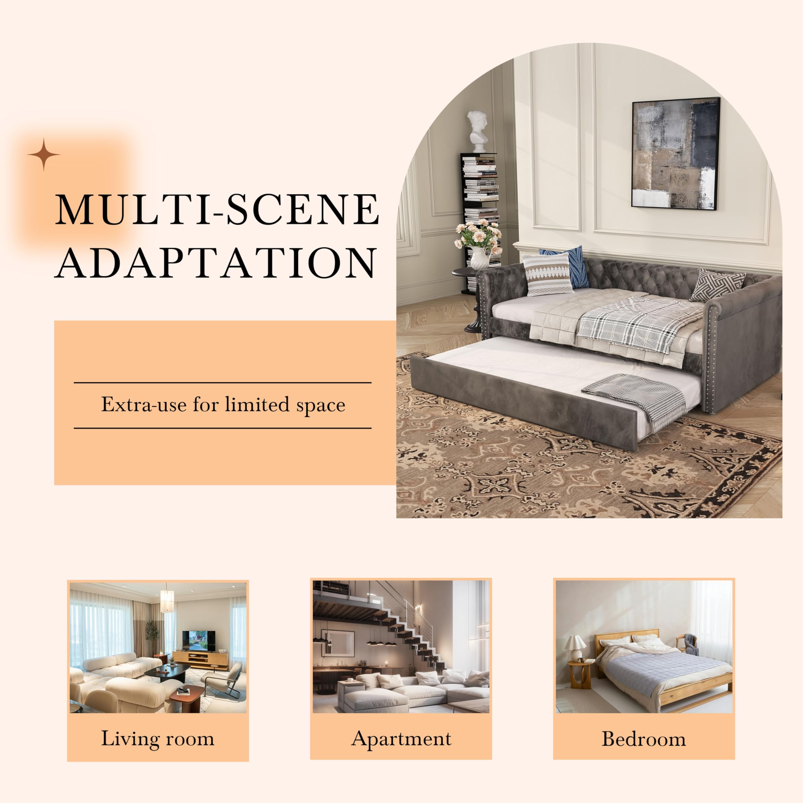 Upholstered Velvet Daybed with Trundle